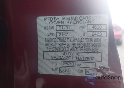 2001 Jaguar Xk8 из США, поврежденный, VIN SAJDA42C11NA17802